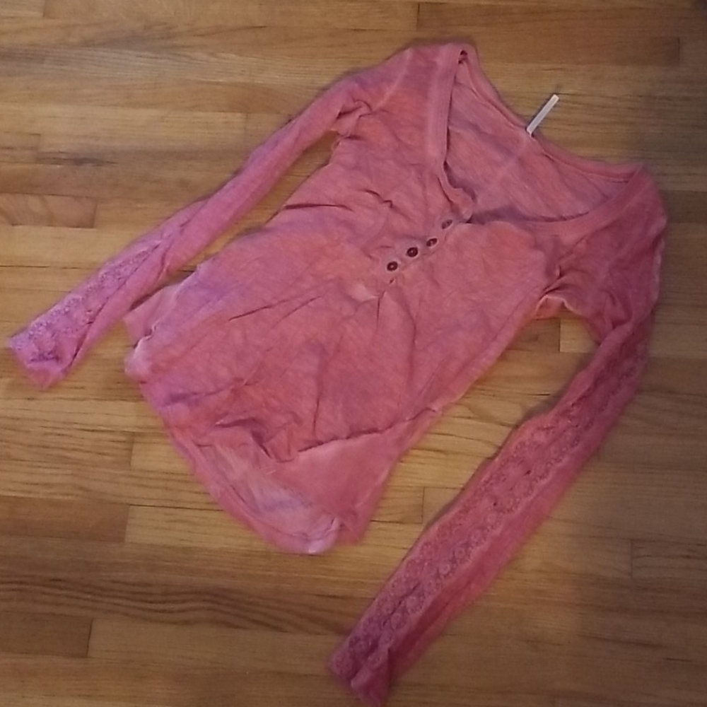Free People Pink Small Henley Top